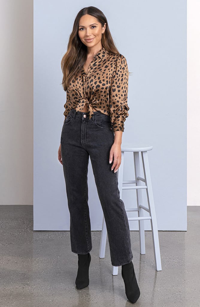 DL1961 x Marianna Hewitt Jerry High Waist Vintage Crop Straight Leg Jeans and Chambers St. Silk Top