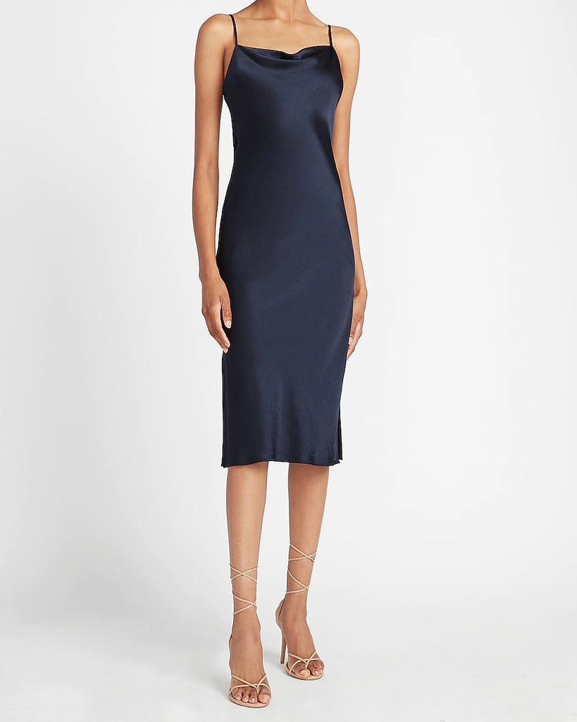 For a Classy Look: Express Satin Cowl Neck Midi Slip Dress