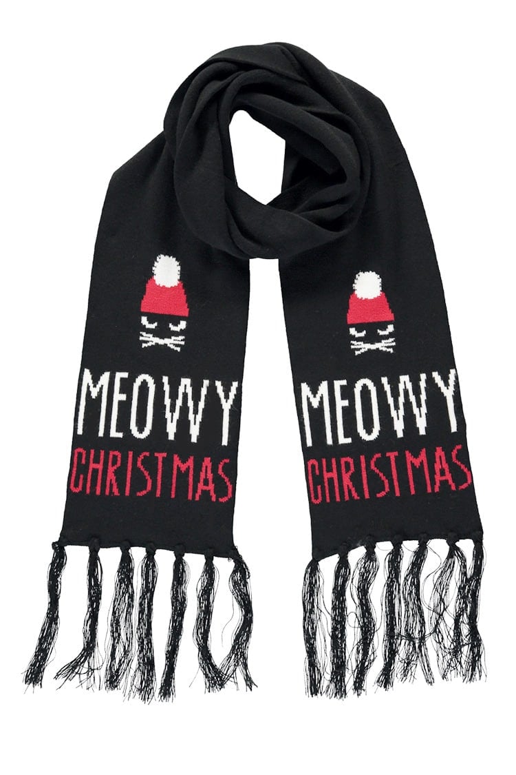 Meowy Christmas Cat Print Oblong Scarf