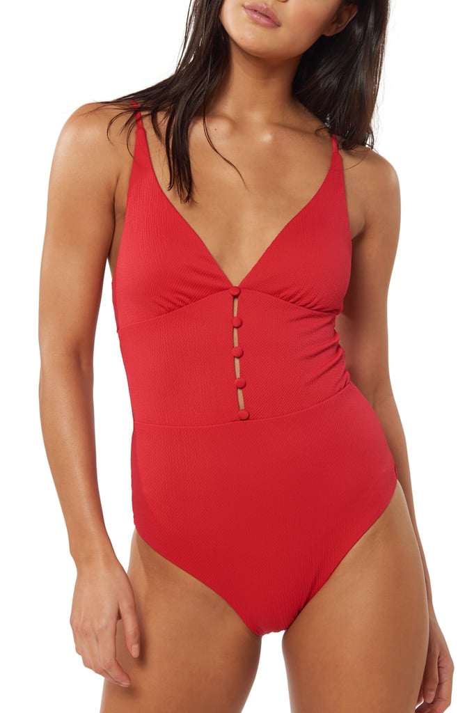 Red Carter Juanita Plunging One-Piece Swimsuit