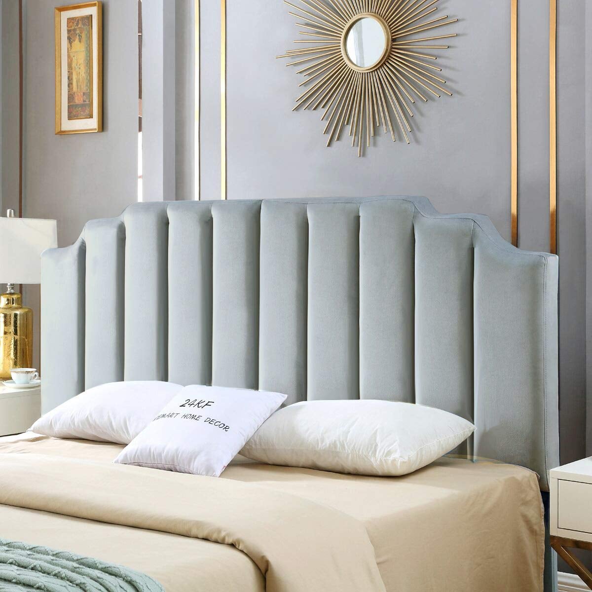 24KF Mid Century Velvet Upholstered Tufted Headboard Elevate
