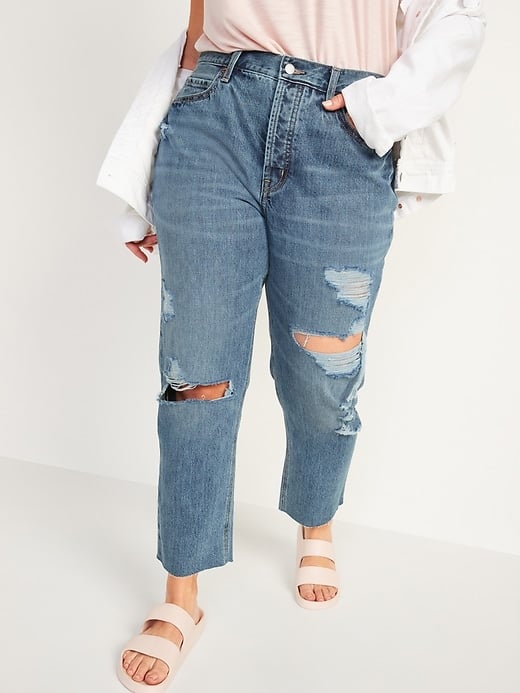 Old Navy High-Waisted Slouchy Straight Cropped Ripped Light-Wash Jeans
