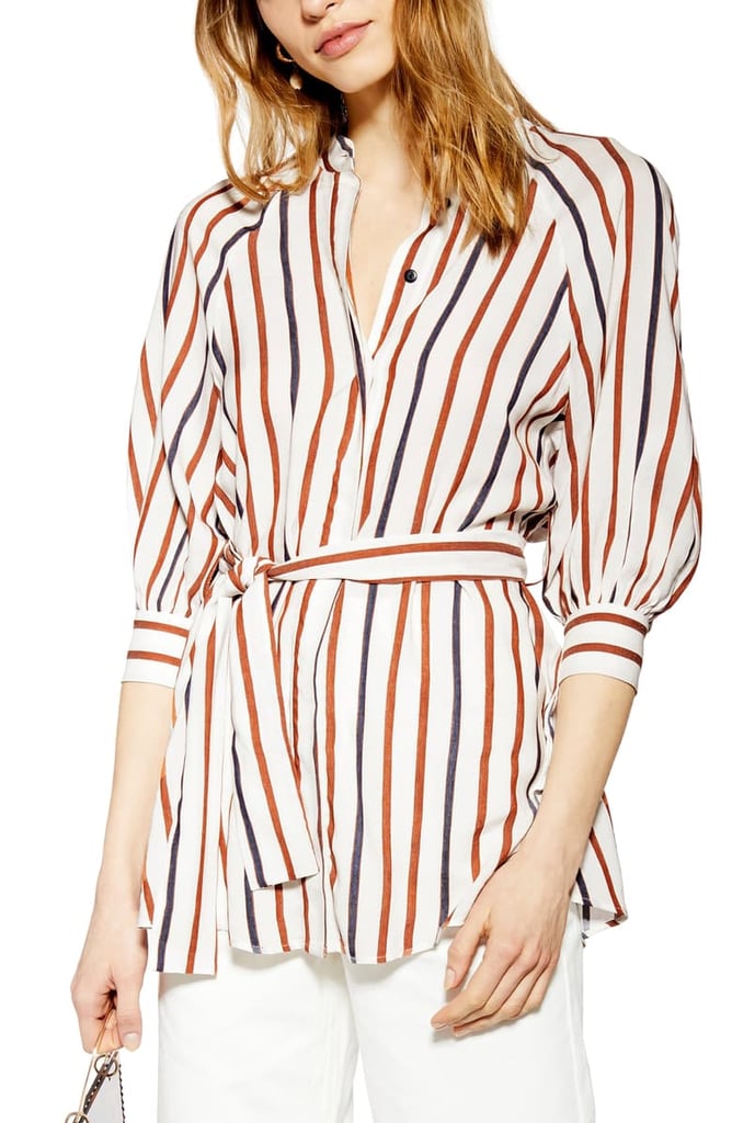 Topshop Stripe Tie Waist Shirt