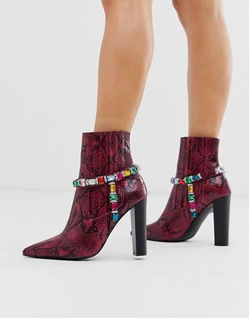 Asos Design Empire Embellished Western Boots in Pink Snake