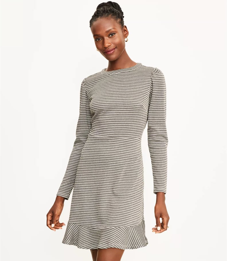 Loft Houndstooth Ruffle Trim Dress