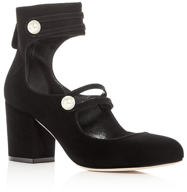 Isa Tapia Marina Suede Ankle Strap Block Heel Pumps