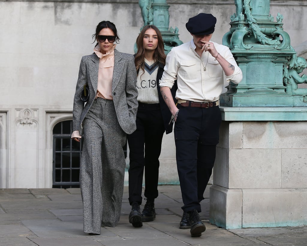 Victoria Beckham Gray Suit With Brooklyn Beckham Girlfriend