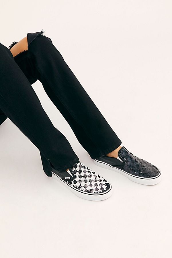 Vans Sequin Classic Slip On Sneaker in Black Checkerboard