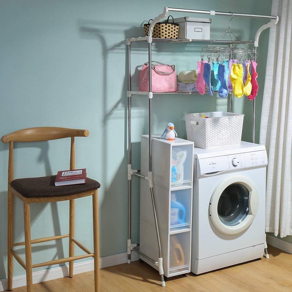 BAOYOUNI 2-Layer Over Washing Machine Storage Rack