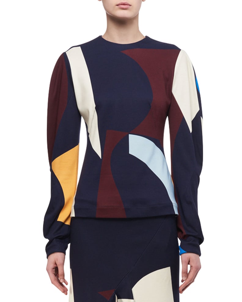 Victoria Beckham Abstract-Print Drape-Sleeve Top