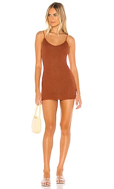 Superdown Adrianna Sheer Mini Dress in Rust Metallic