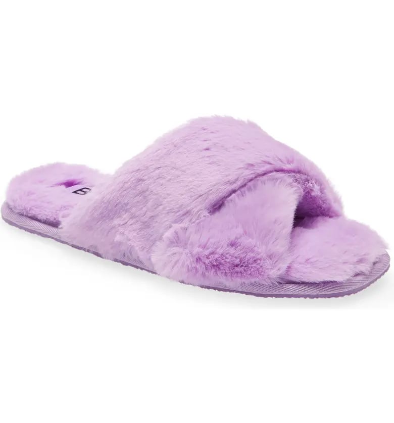 For the Homebody: BP. Mae Cross Strap Faux Fur Slippers