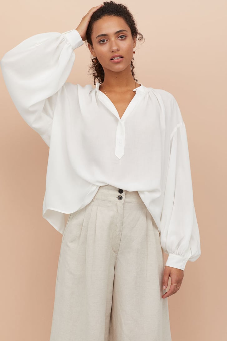 H&M Band-Collar Viscose Blouse | The Best White Blouses For Women in ...