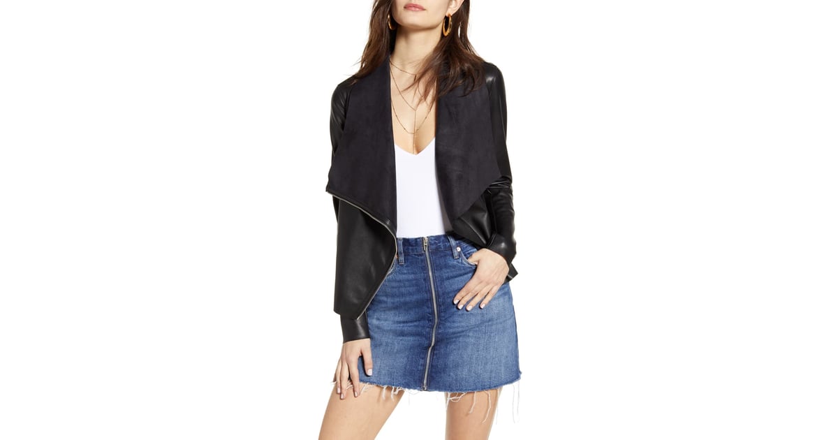Faux Leather Drape Front Jacket 