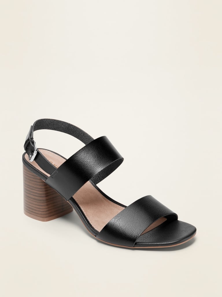 Faux-Leather Slingback Block-Heel Sandals