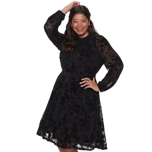 American Rag Plus Size Mock Neck Velvet Burnout Dress With Bishop Sleeves