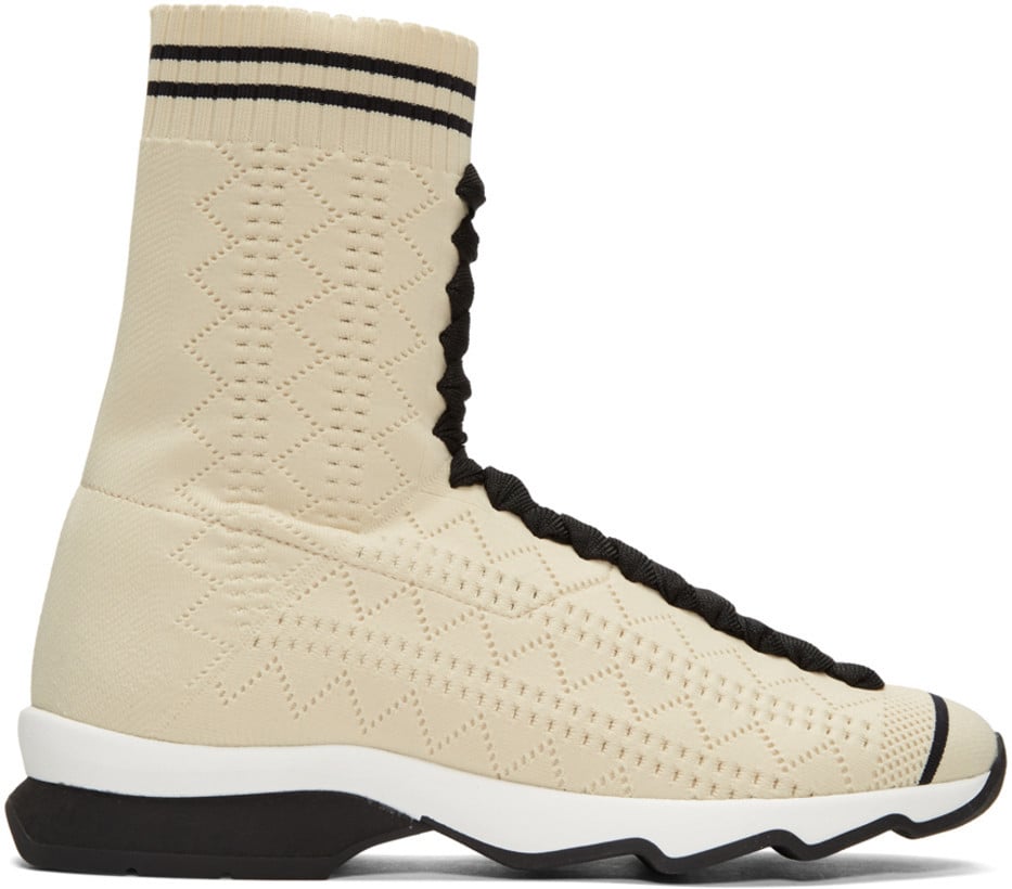 Somewhere between a boot and a trainer, these Fendi Beige Sock High-Top Sneakers ($880) will add sporty edge to flowy dresses and sexy minis.