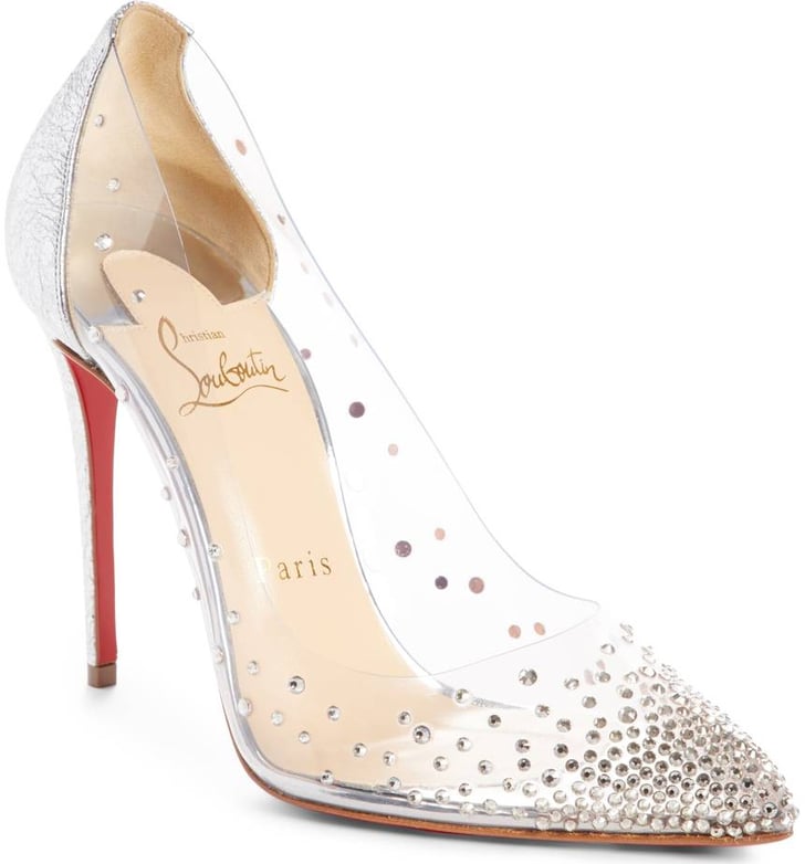 Degrastrass clear cheap embellished pump