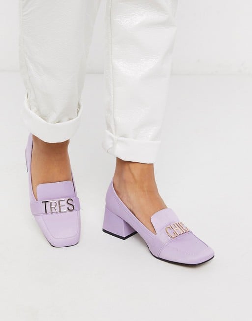 pink heeled loafers