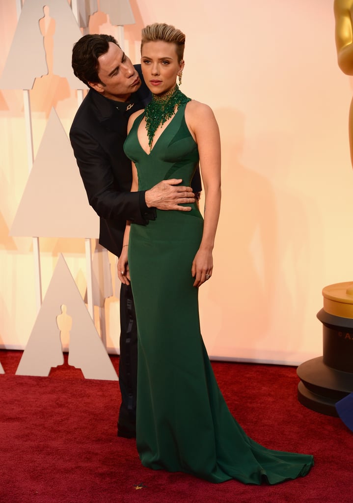John Travolta and Scarlett Johansson at the Oscars 2015