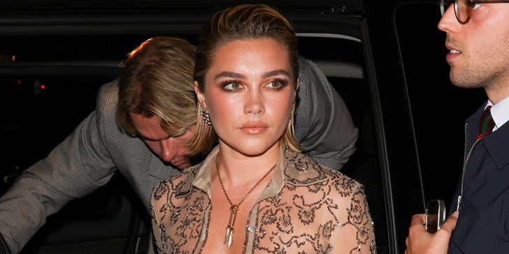 Florence Pugh Wears a Sheer Crop Top at Paris Fashion Week | POPSUGAR