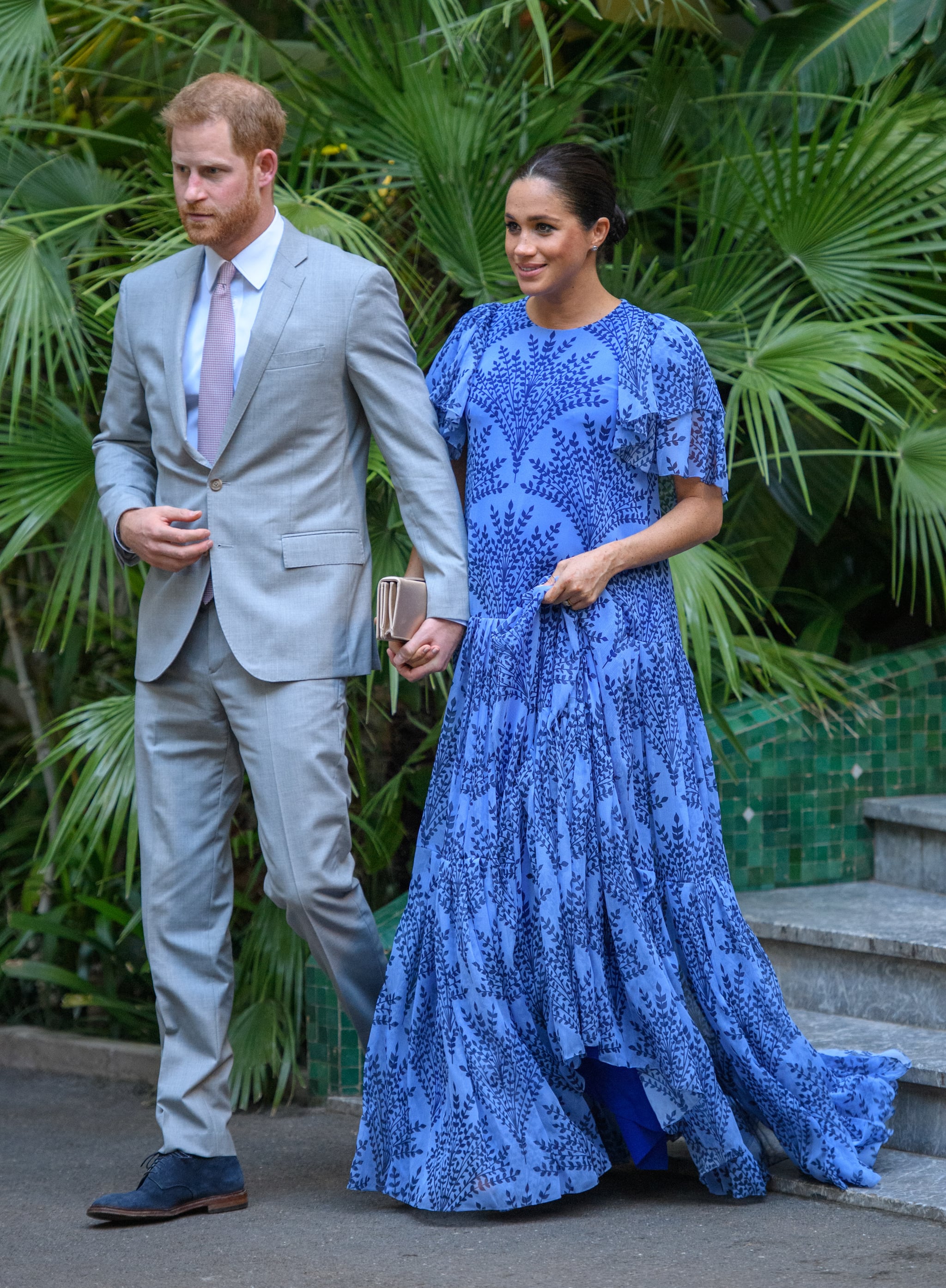 RABAT, MOROCCO - FEBRUARY 25: (UK OUT FOR 28 DAYS) Prince Harry, Duke of Sussex and Meghan, Duchess of Sussex with King Mohammed VI of Morocco, during an audience at his residence on February 25, 2019 in Rabat, Morocco.  (Photo by Pool/Samir Hussein/WireImage)