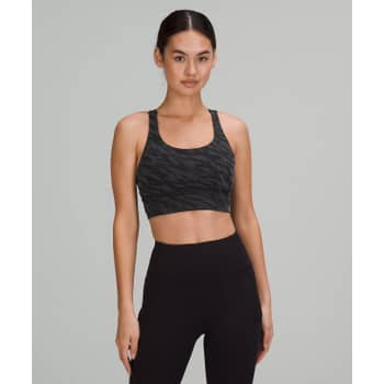 Lululemon High Neck Energy Bra in Formation Camo Deep Coal Multi