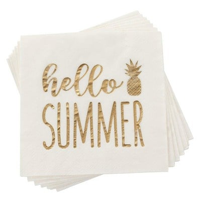 Blue Panda 50 Pack Hello Summer Gold Foil Pineapple Disposable Cocktail Paper Napkins