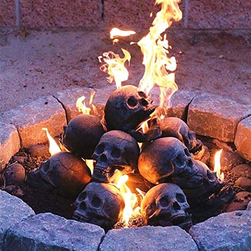 Halloween Horror Skull Decorations Ceramic Human Skull Fire Log Fireproof Skull logs for fire Pit,Fireplace 6 Gas 