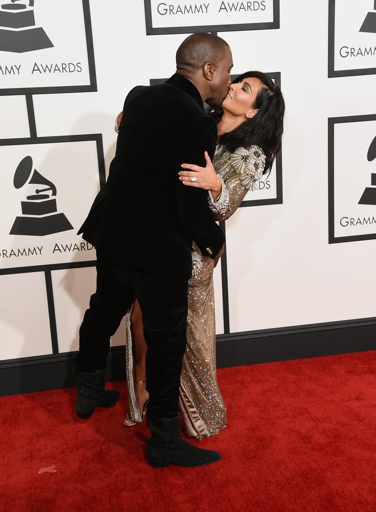 Kim Kardashian and Kanye West at the Grammys 2015
