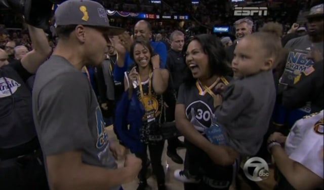 Stephen Curry With His Wife, Daughter After NBA Finals Win