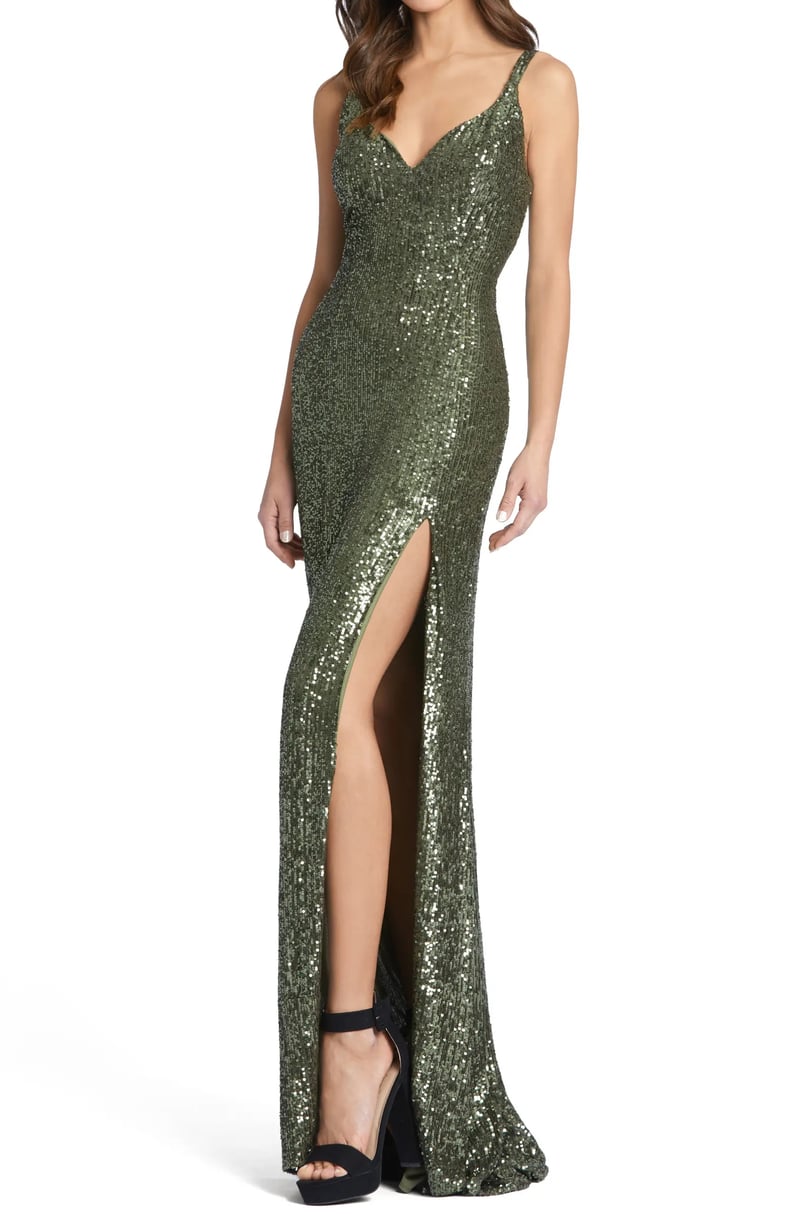 A Sequined Gown: Mac Duggal Sequin Side Slit Column Gown