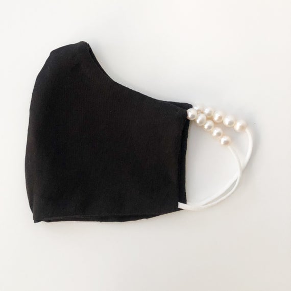 Cotton Fitted Face Mask With Pearl Elastics