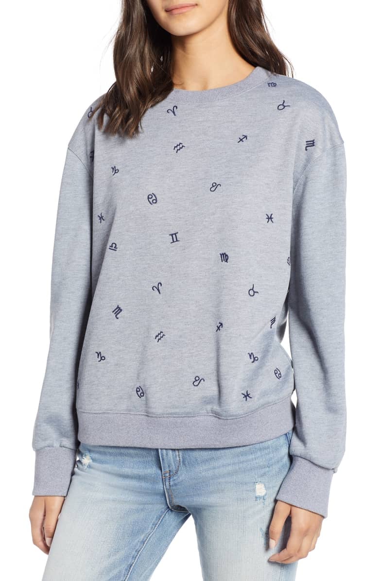 Currently in Love Zodiac Embroidered Sweatshirt