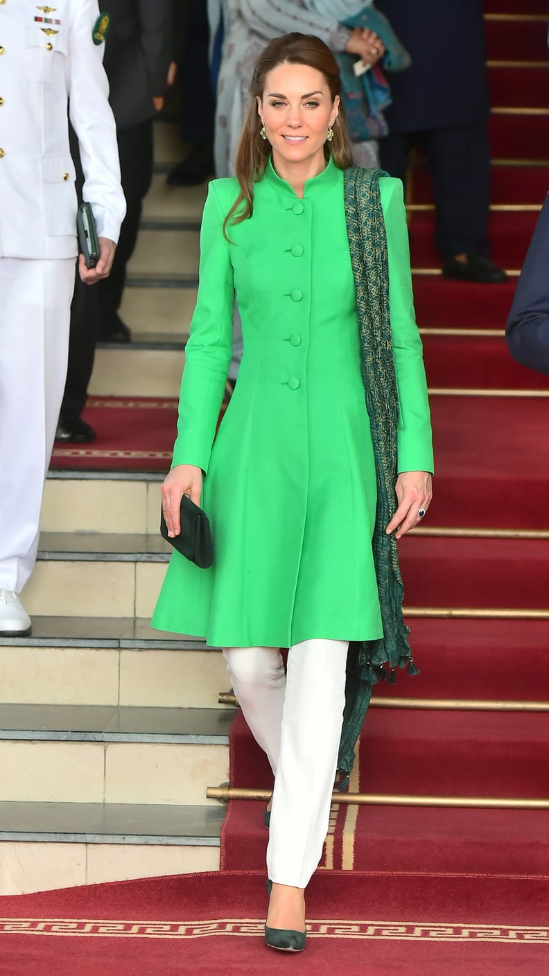 Kate Middleton in Catherine Walker, Maheen Khan, and Bonanza Satrangi