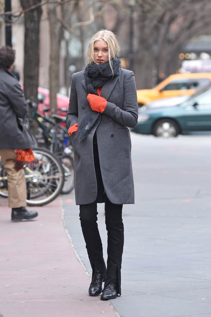 Elsa Hosk pulled the sleeves of her sweater over her hands on a cold | Models Winter Street ...