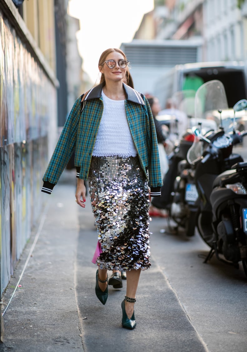 Wear a Sequined Skirt With a Cool Jacket