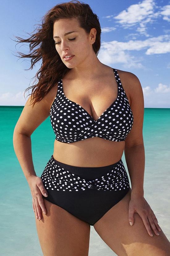 Bikinishe Plus Size Polka Dot High Waisted Bikini Swimsuit