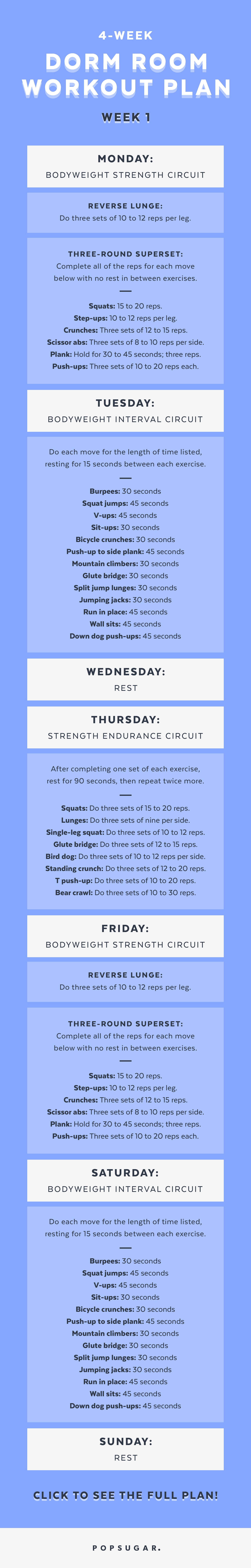 4 Week Dorm Room Workout Plan Popsugar Fitness