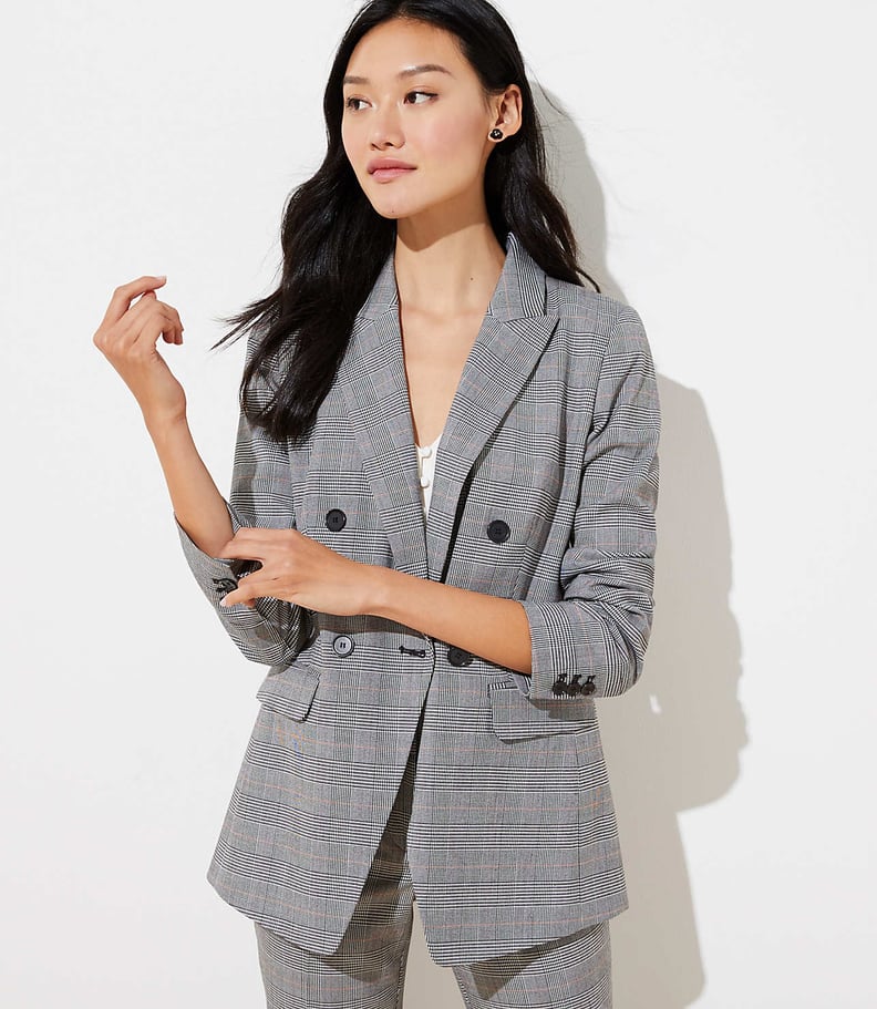 Loft Plaid Long Double Breasted Blazer