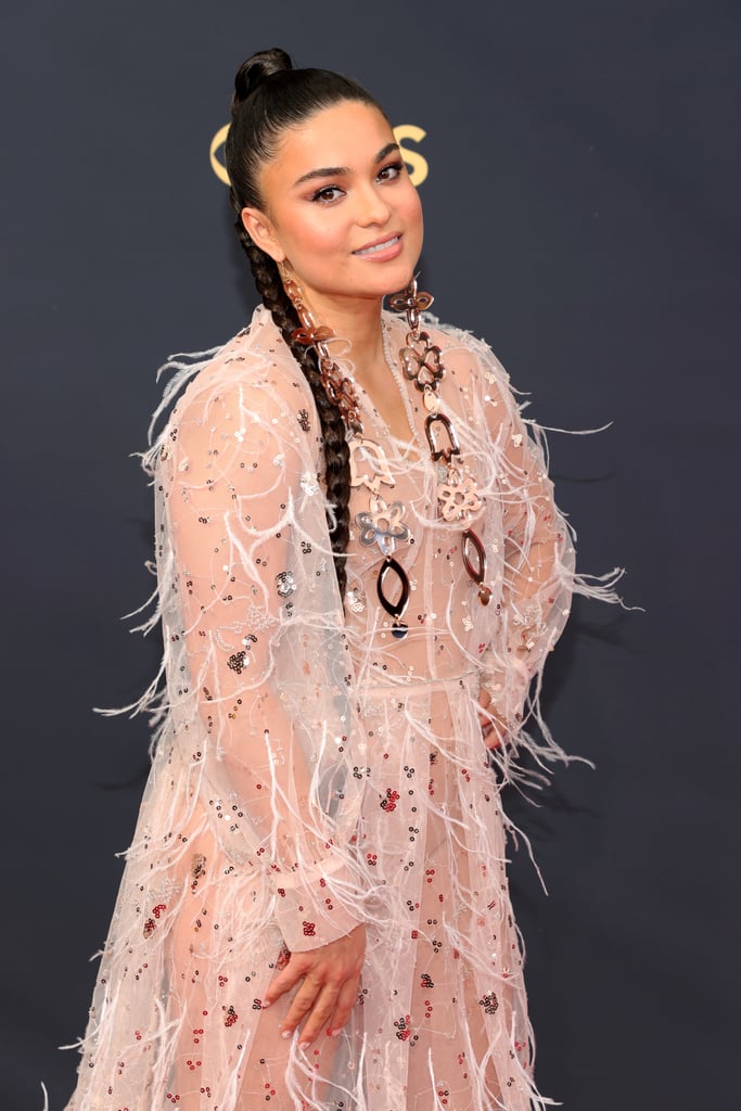 See Devery Jacobs's Sheer Feathered Dress at the 2021 Emmys