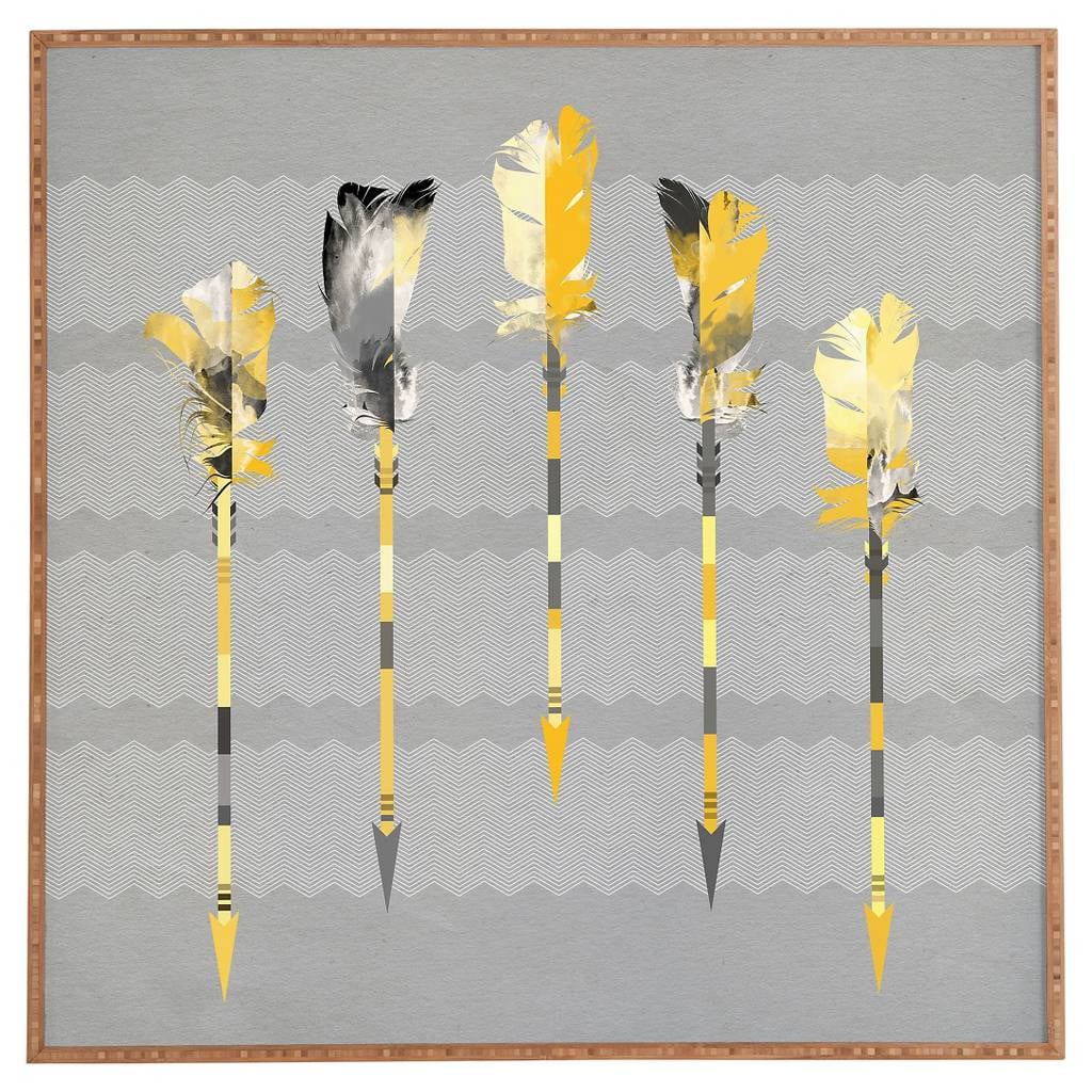 DENY Designs Iveta Abolina Gray Yellow Feathers Framed Wall Art, 20" by 20" ($99)