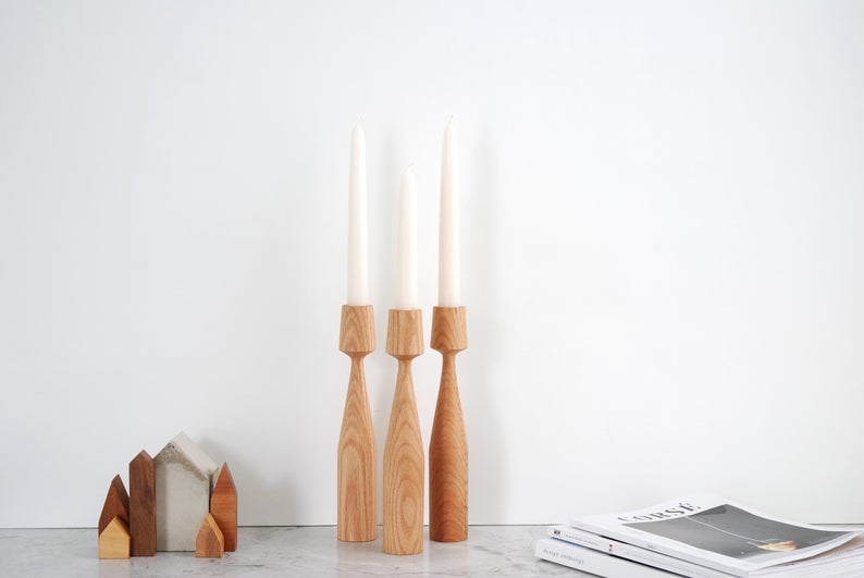 Albert Oak Handturned Wood Candlestick Candle Holders