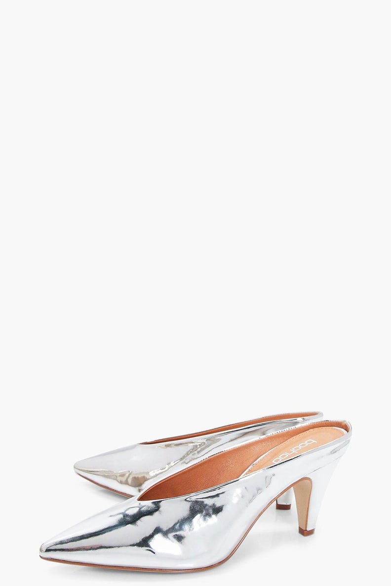 Boohoo Metallic Pointed Kitten Mules