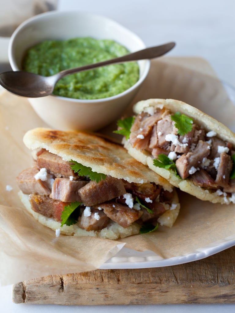 No one will pass up these Venezuelan arepas filled with carnitas and guasacaca. Trust us.