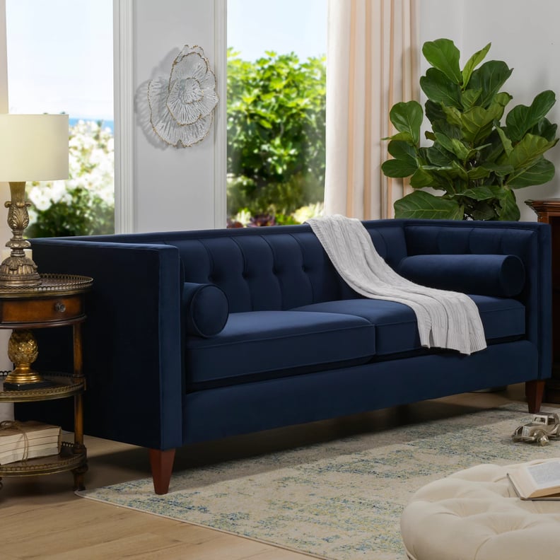 A Modern Chesterfield Sofa: Velvet Tuxedo Arm Sofa