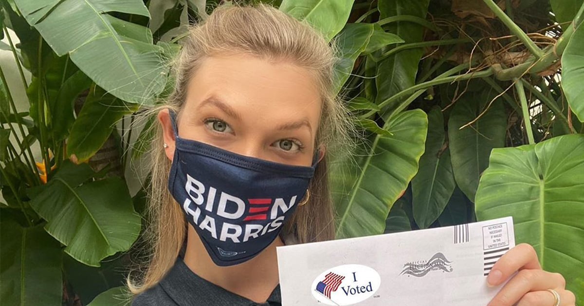 Karlie Kloss Topped Off Her Chic Voting Look With the Perfect Accessory: a Biden-Harris Mask