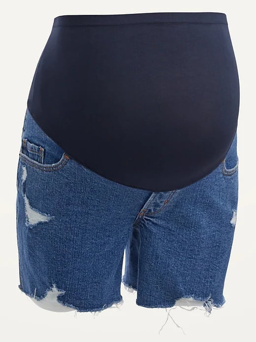 Old Navy Maternity Full Panel Boyfriend Ripped Cut Off Jean Shorts