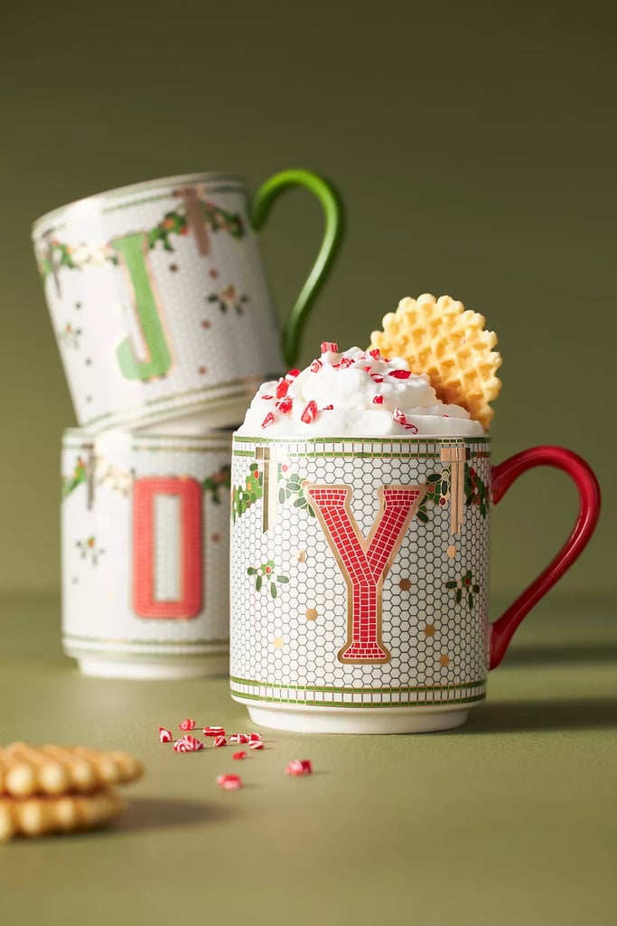 Anthropologie Festive Bistro Tile Monogram Mug