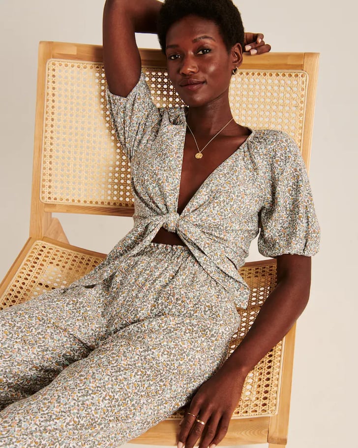 Abercrombie & Fitch Cropped TieFront Linen Set Top Abercrombie